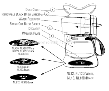 Page A Diagram and Parts List for NLX26  Mr Coffee Coffee Maker